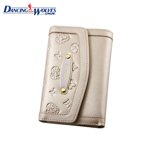 清仓价欧美复古风格搭扣竖款女士钱包 浅粉色三折多功能皮夹短款钱夹 JDW15836-21-第0张图