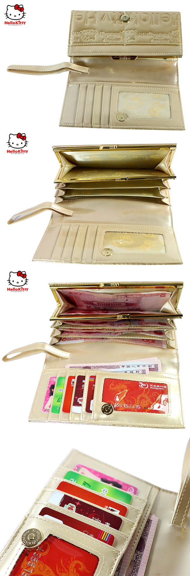 HelloKitty女士真皮钱包 长款金色 HK011-PJ-第3张图