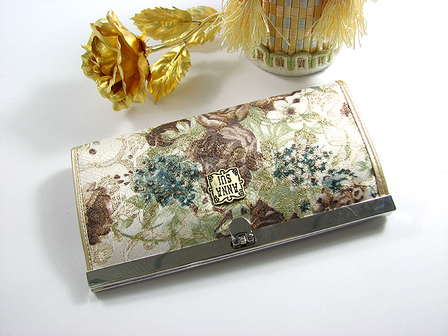 Annasui安娜苏真丝玫瑰花长款女士扳扣钱夹 金色 Ans-3016-J-第2张图