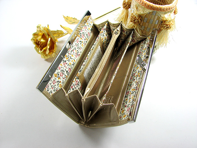 Annasui安娜苏真丝玫瑰花长款女士扳扣钱夹 金色 Ans-3016-J-第3张图