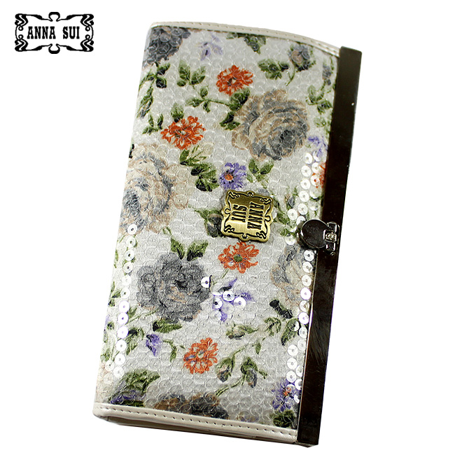 Annasui安娜苏玫瑰花珠片扳扣钱夹 白色 Ans-3016-ZBJ-第0张图