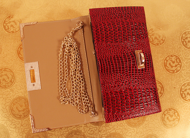 米哈斯鳄鱼纹女包钱包手抓包 链条包 晚宴包 单肩包 M-868B-第5张图