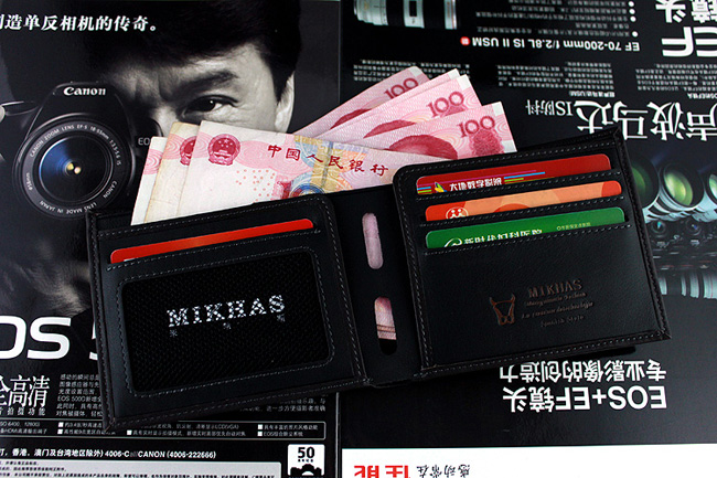 正品 MIKHAS米哈斯真皮男士钱包 黑色经典款 横款钱包 M-918C-第3张图