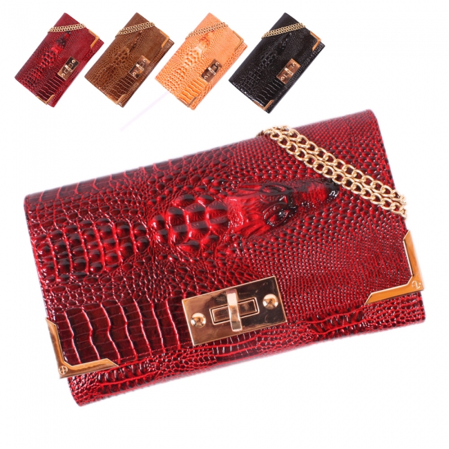 米哈斯鳄鱼纹女包钱包手抓包 链条包 晚宴包 单肩包 M-868B